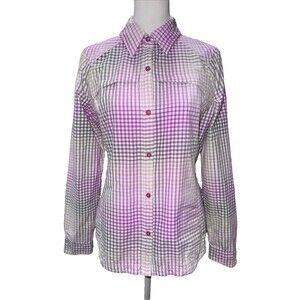 Columbia Omni-Shade Sun Protection Plaid Button Down Shirt Purple Grey L Outdoor